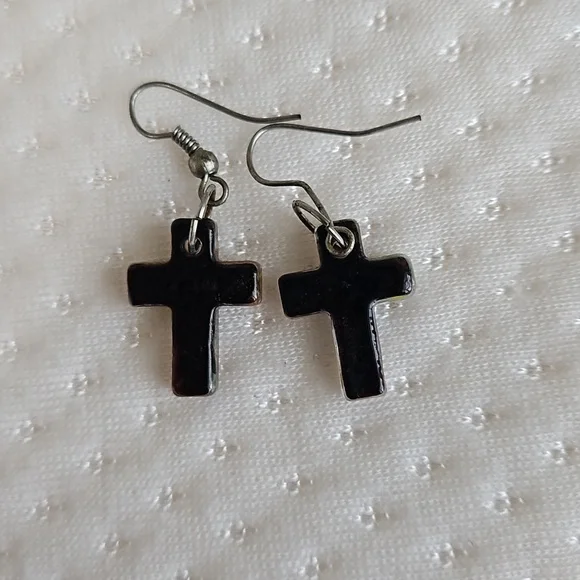 Vintage Glasswork Cross Pendant and Earring Set - Picture 6 of 7